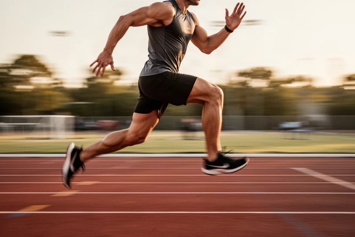 Un athlète sprinte sur une piste d'athlétisme lors d'une séance de fractions