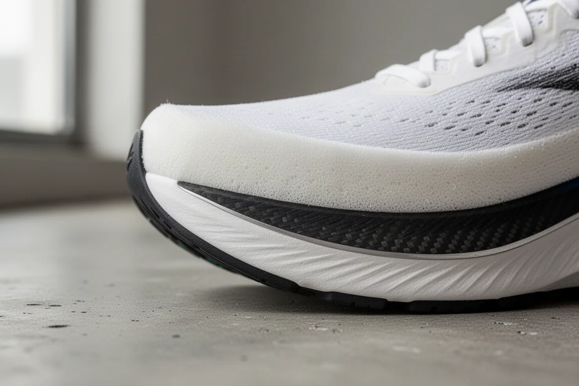 Close-up of layered foam midsole showing soft landing construction