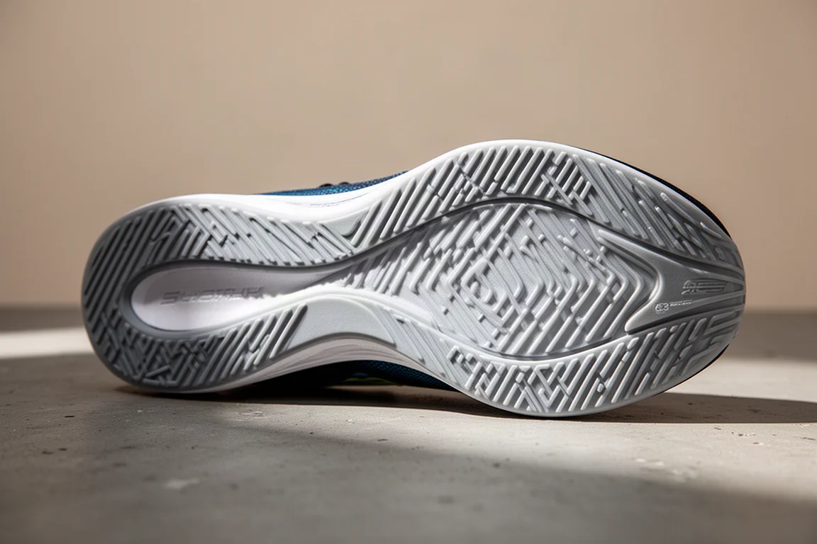 Close-up of a racing shoe outsole showing minimal wear on the rubber tread