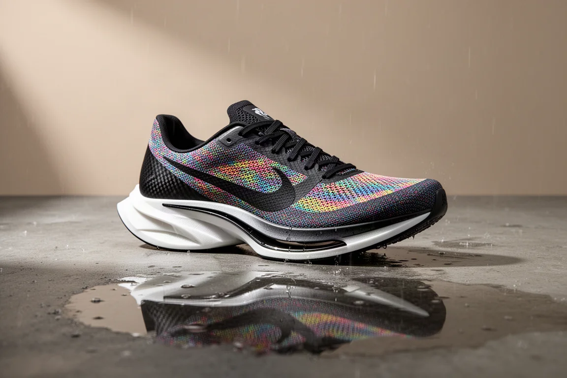 Saucony Endorphin Pro 2 road running shoe on wet concrete with puddle reflections