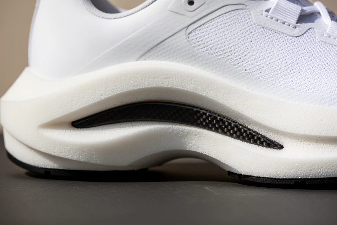 Close-up of foam midsole and carbon plate visible at the midfoot
