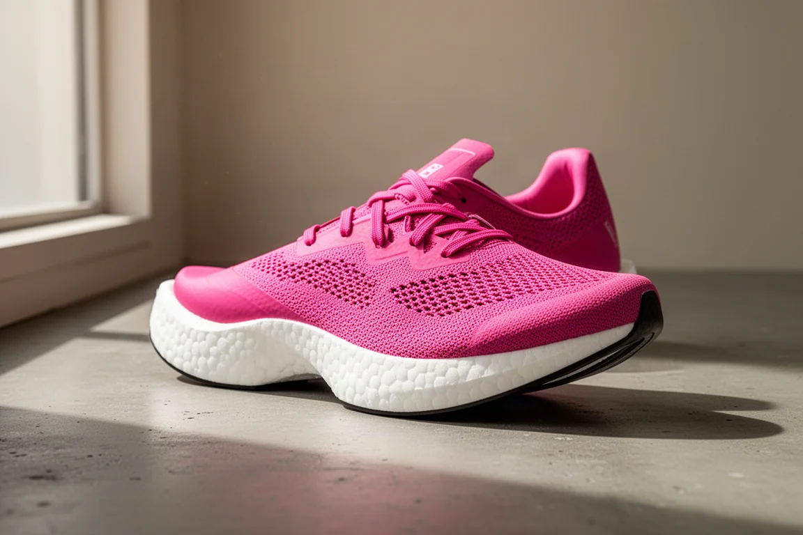 Pink carbon-plated Saucony Endorphin Pro 3 racing shoe on a concrete surface