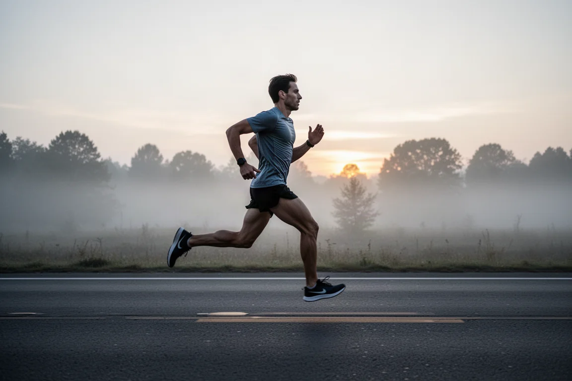 Semelle extérieure d'une chaussure de running montrant une fine couche de caoutchouc sur l'avant-pied