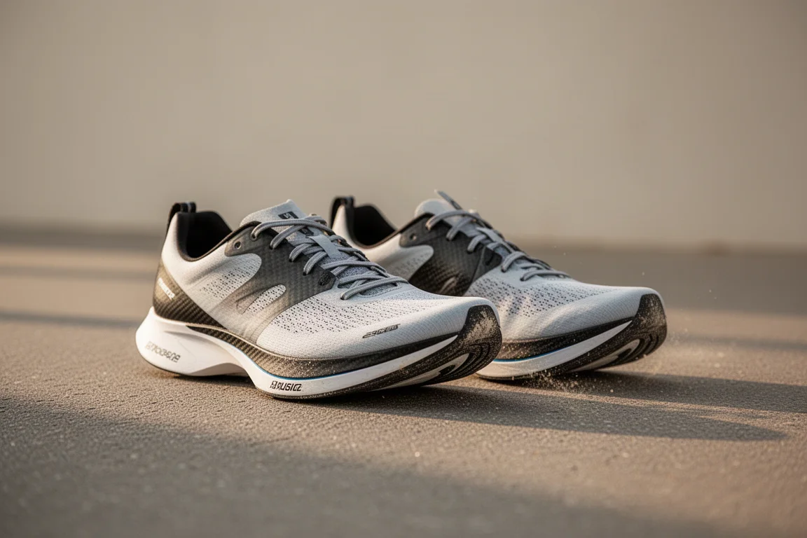 Scarpe da corsa appoggiate sull'asfalto dopo una lunga corsa