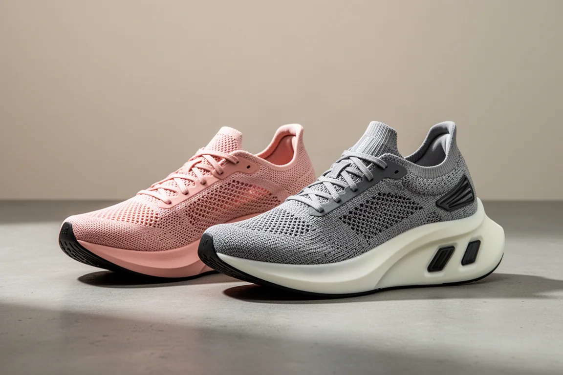 Saucony Endorphin Pro 3 and Nike Alphafly 2 racing shoes side by side on concrete