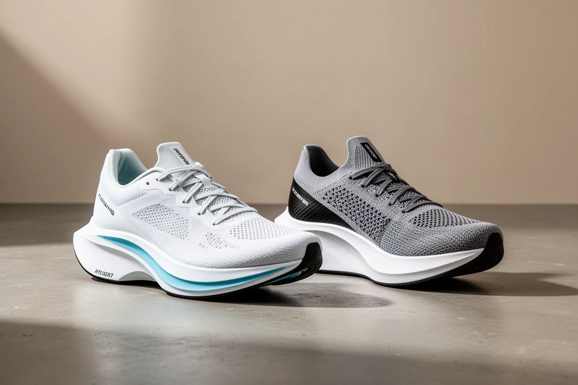 Saucony Endorphin Pro 3 and Nike Vaporfly 3 racing shoes side by side on concrete