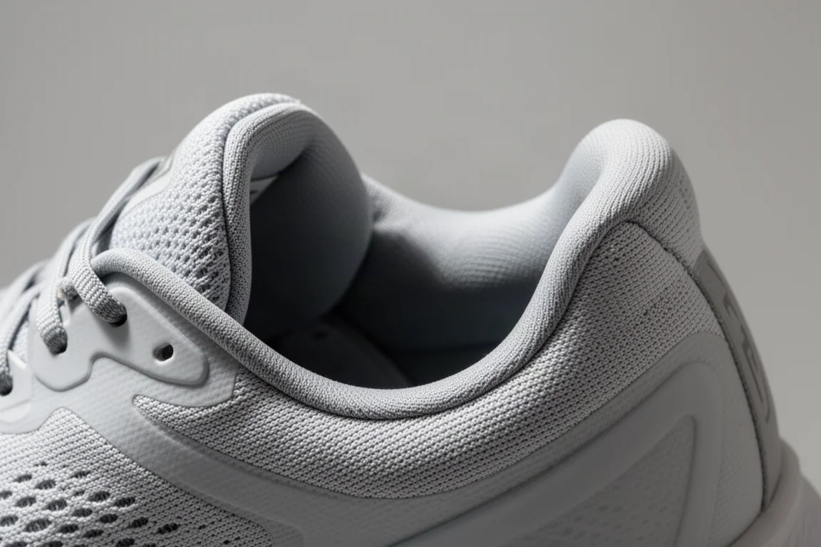Close-up of a running shoe heel counter interior lining