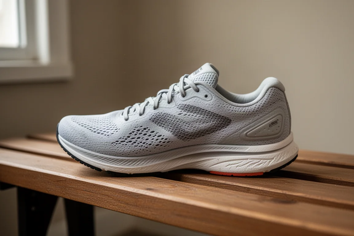 Breathable mesh upper of a racing shoe after a long run