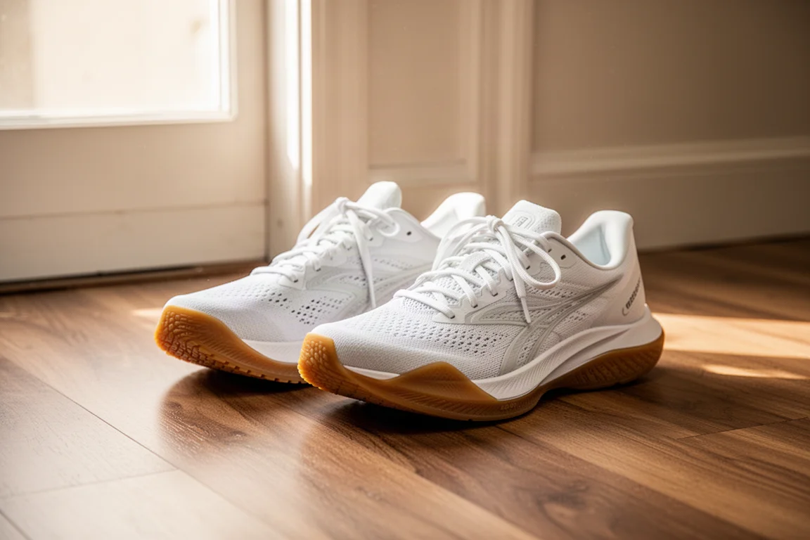 Buty do biegania ustawione przy drzwiach, gotowe na treningowy bieg