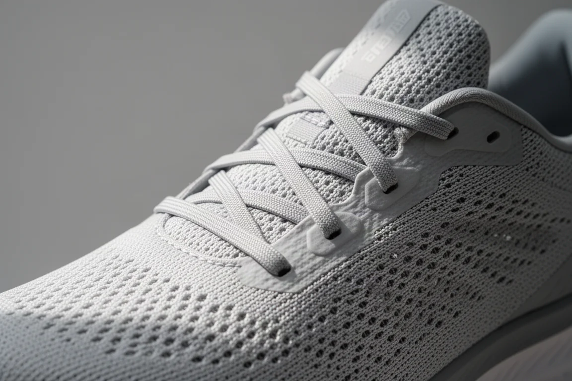 Gros plan sur la tige en mesh extensible d'une chaussure de running légère