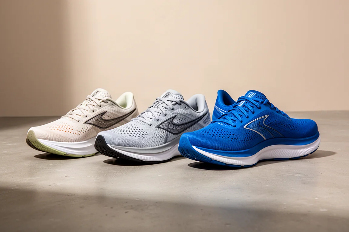 Three generations of Saucony Endorphin Speed running shoes lined up on concrete