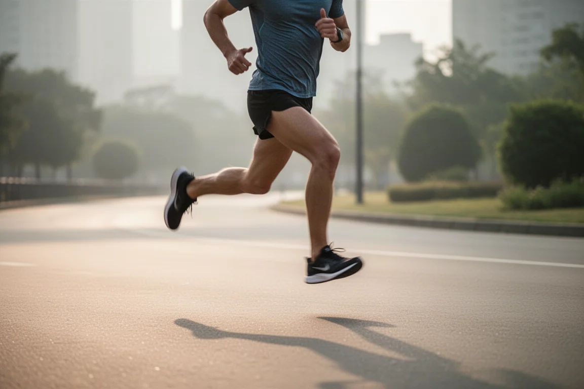Primer plano de unos cordones apretados en un upper transpirable de zapatilla de running