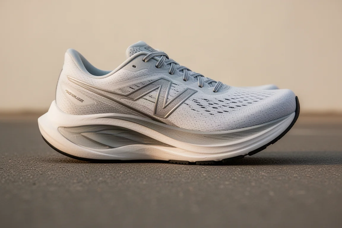 Primo piano della suola a forma basculante di una scarpa da running sull'asfalto