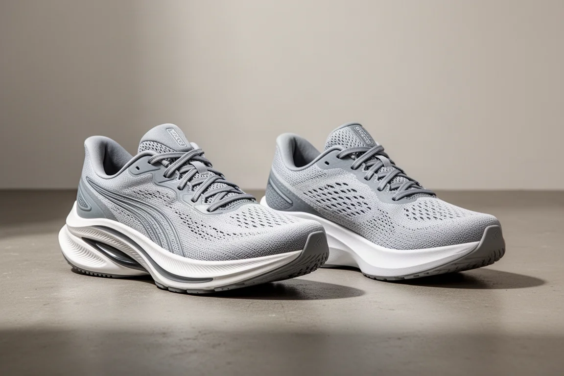 Saucony Endorphin Speed 4 and New Balance Rebel v4 running shoes side by side on concrete