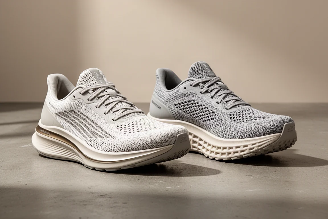 Saucony Endorphin Speed 4 and Nike Zoomfly 6 running shoes side by side on concrete