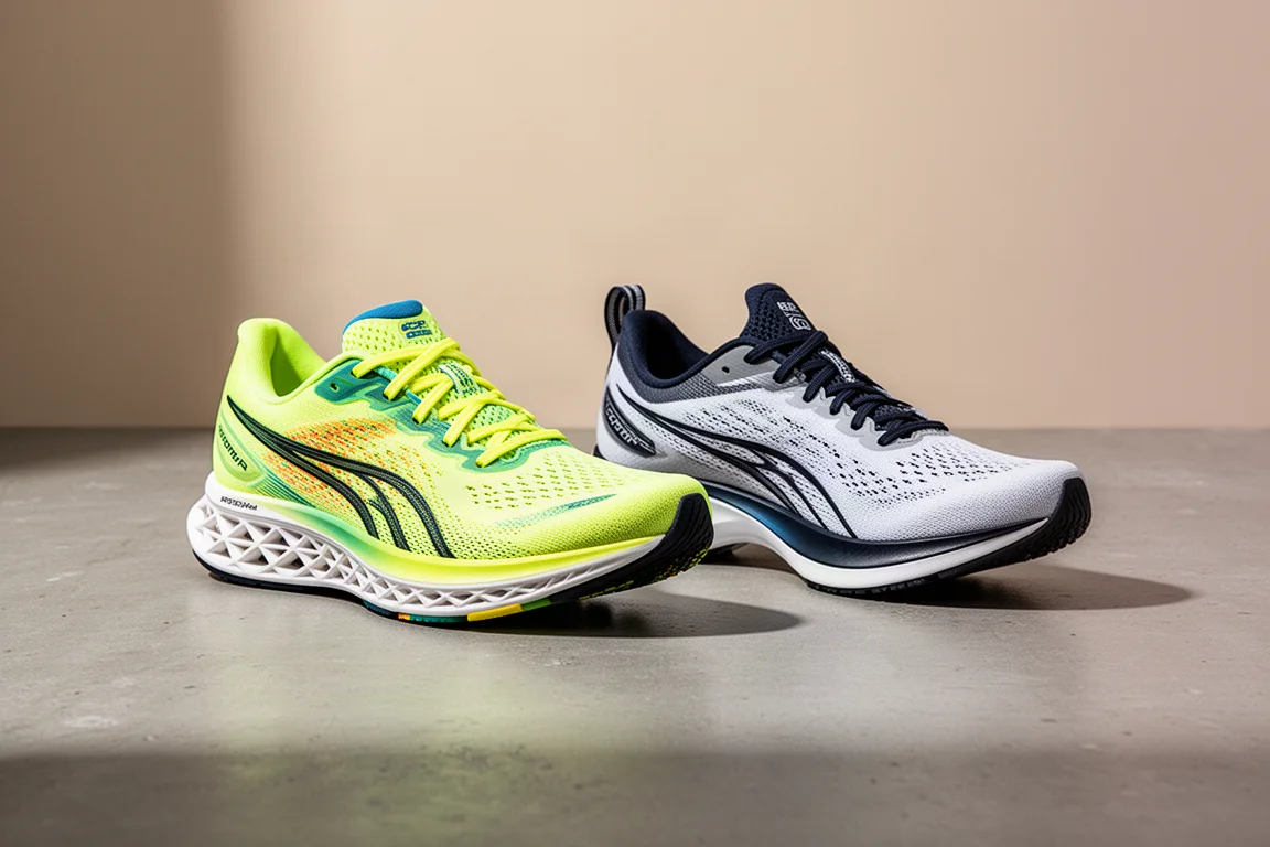 Saucony Endorphin Speed 4 and Pro 4 running shoes side by side on concrete