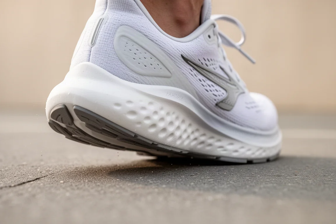 Läufer schnürt vor dem Morgenlauf einen leichten weißen Laufschuh