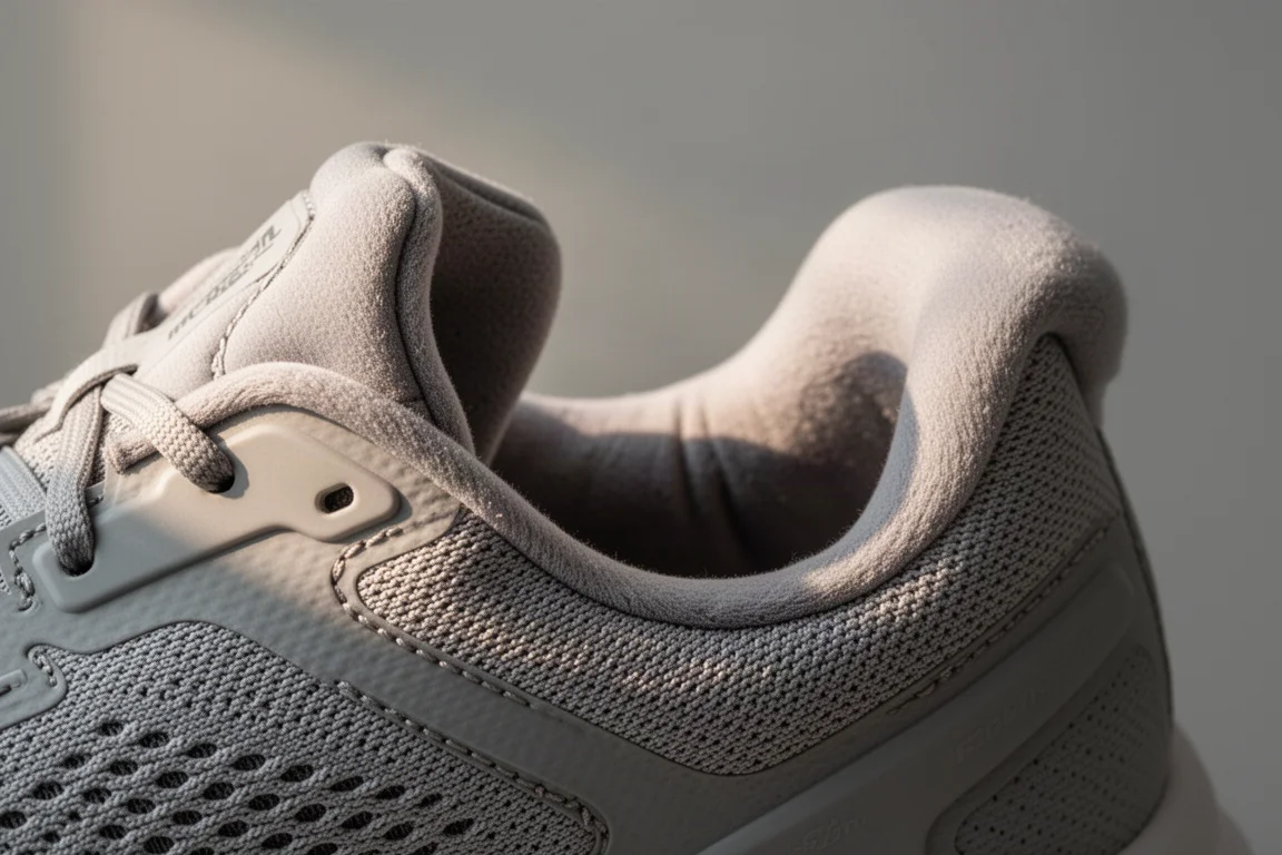 Side view highlighting the thick, layered midsole stack of a running shoe