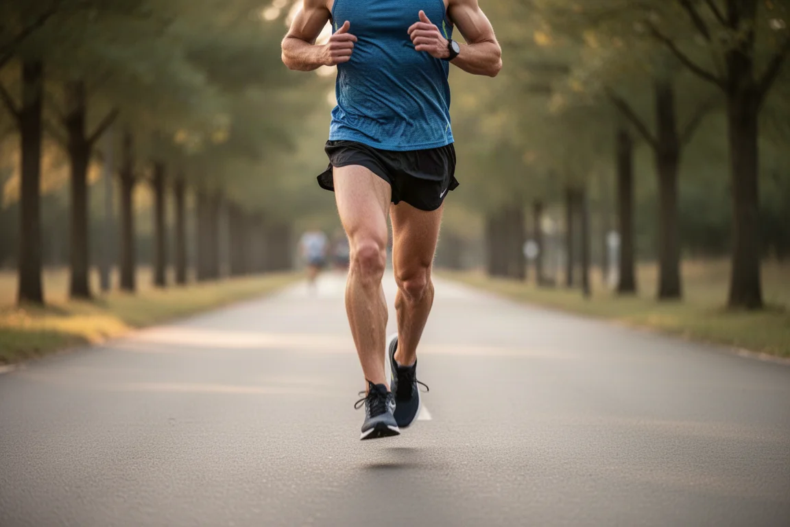 Hardloper in training op een tempobo op een glad asfaltpad