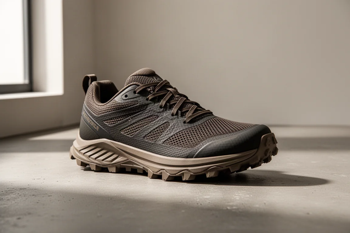 Scarpa da trail running Saucony Exodus Ultra 3 su una superficie di cemento opaco
