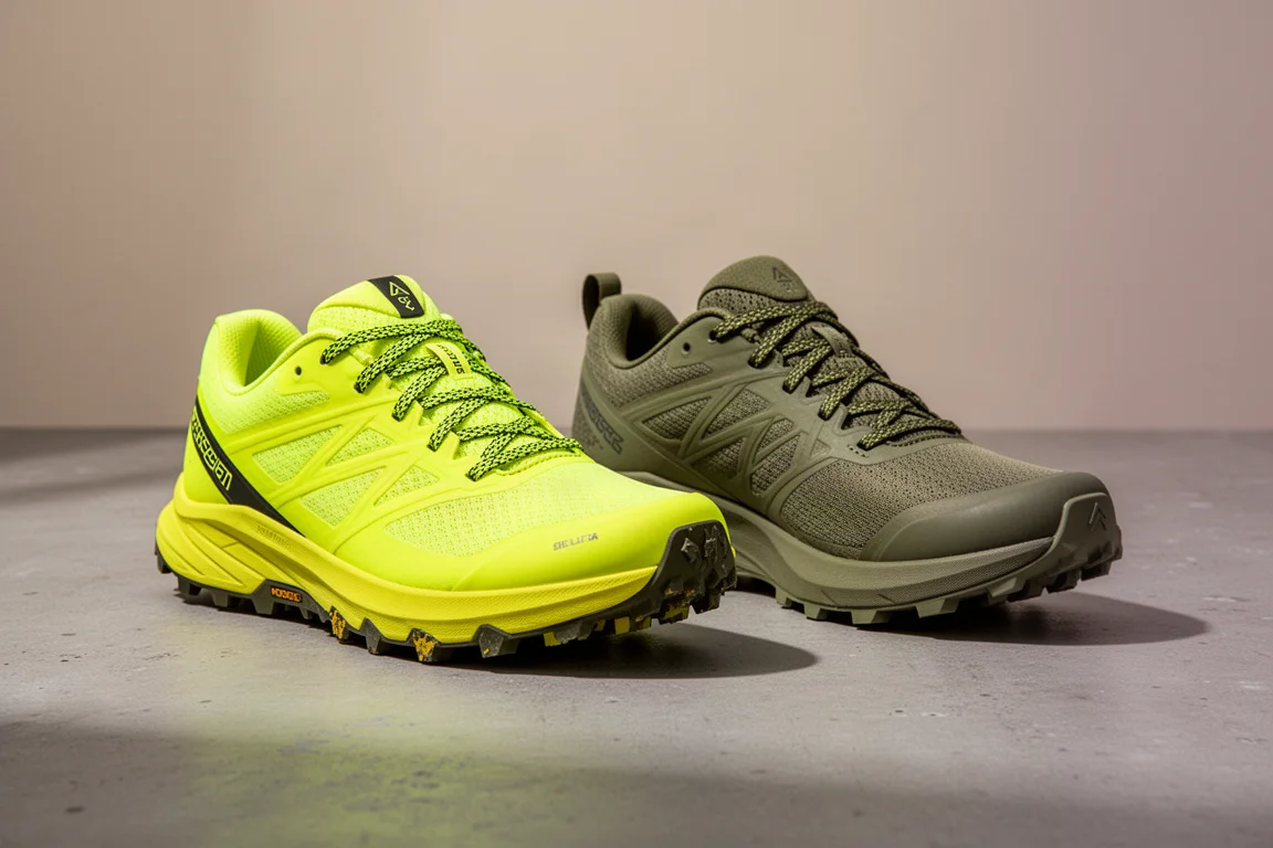 Saucony Exodus Ultra 3 and Altra Experience Wild trail shoes side by side on concrete