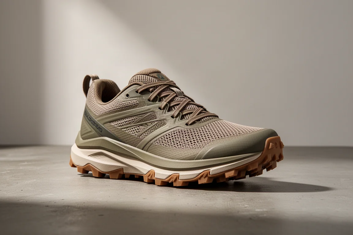 Saucony Exodus Ultra trail running shoe on a concrete surface