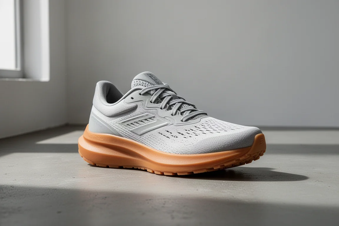 Saucony Freedom 5 running shoe with gum outsole on concrete surface
