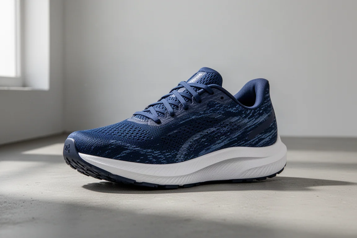 Saucony Guide 16 stability running shoe at three-quarter angle on concrete