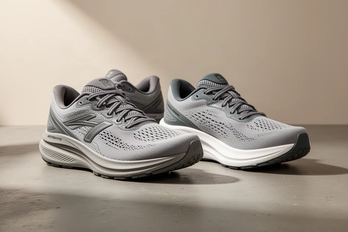 Saucony Guide 18 and Hurricane 24 running shoes side by side on concrete