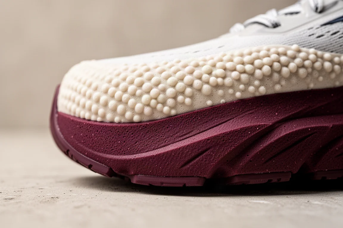 Gros plan sur la languette rembourrée et le système de laçage d'une chaussure de running