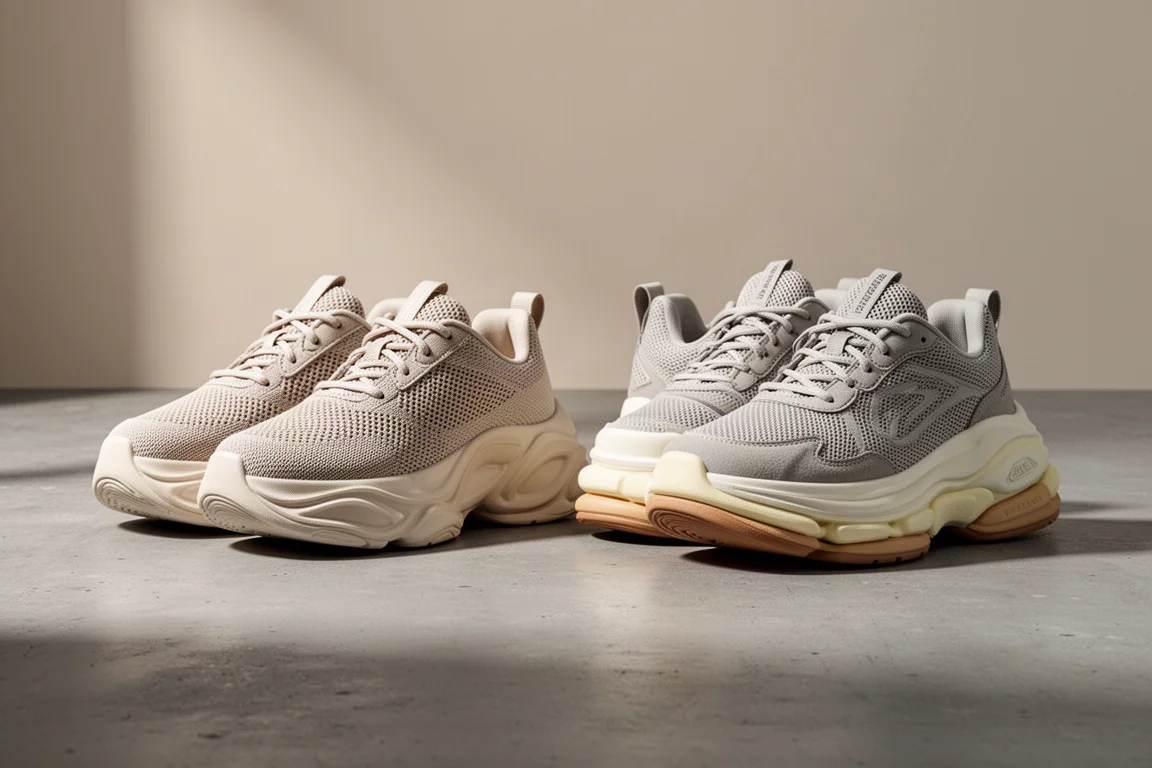 Saucony Hurricane 25 and New Balance More V6 running shoes side by side on concrete