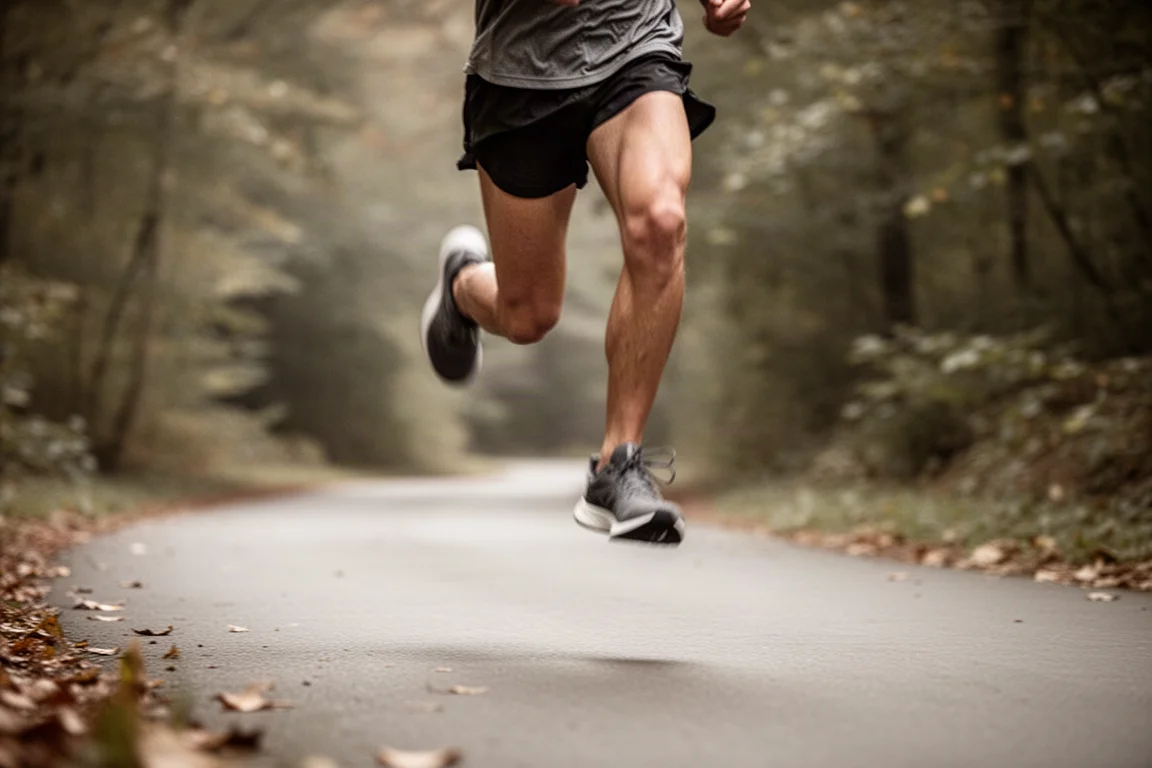 Hardloper versnelt op een verhard pad tijdens een tempotraining