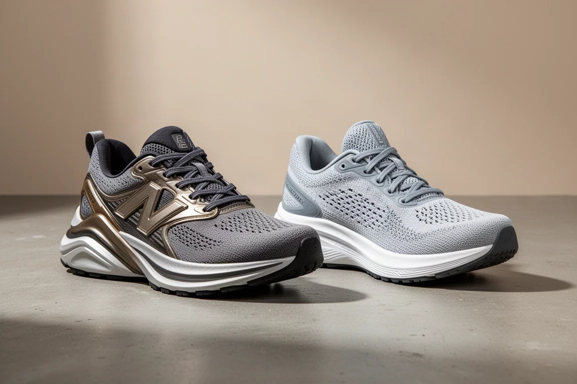 Saucony Kinvara Pro and Triumph 21 running shoes side by side on concrete