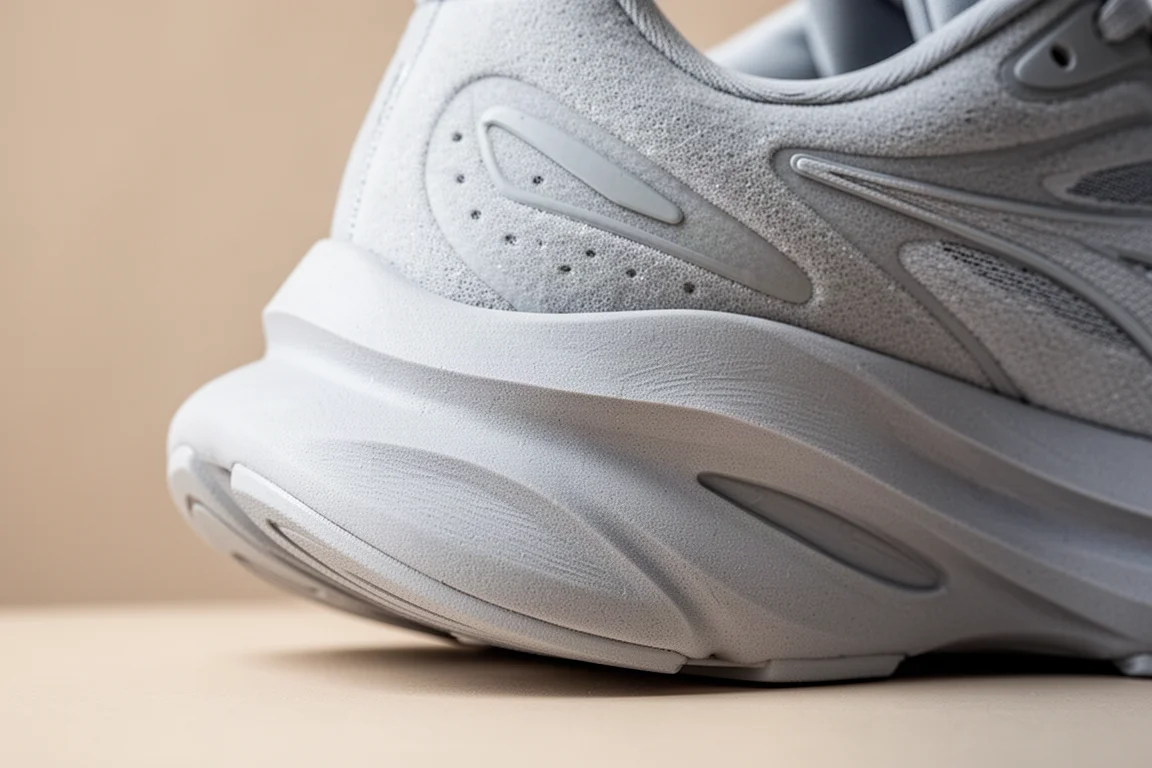 Primer plano de la gruesa espuma de mediasuela ZoomX en una zapatilla de running alta