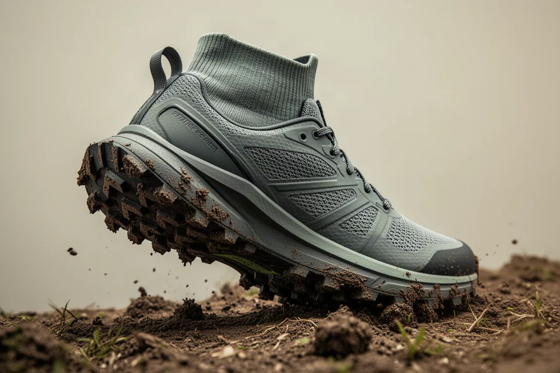 Saucony Peregrine 13 ST trail shoe with aggressive lugs shown at a three-quarter angle