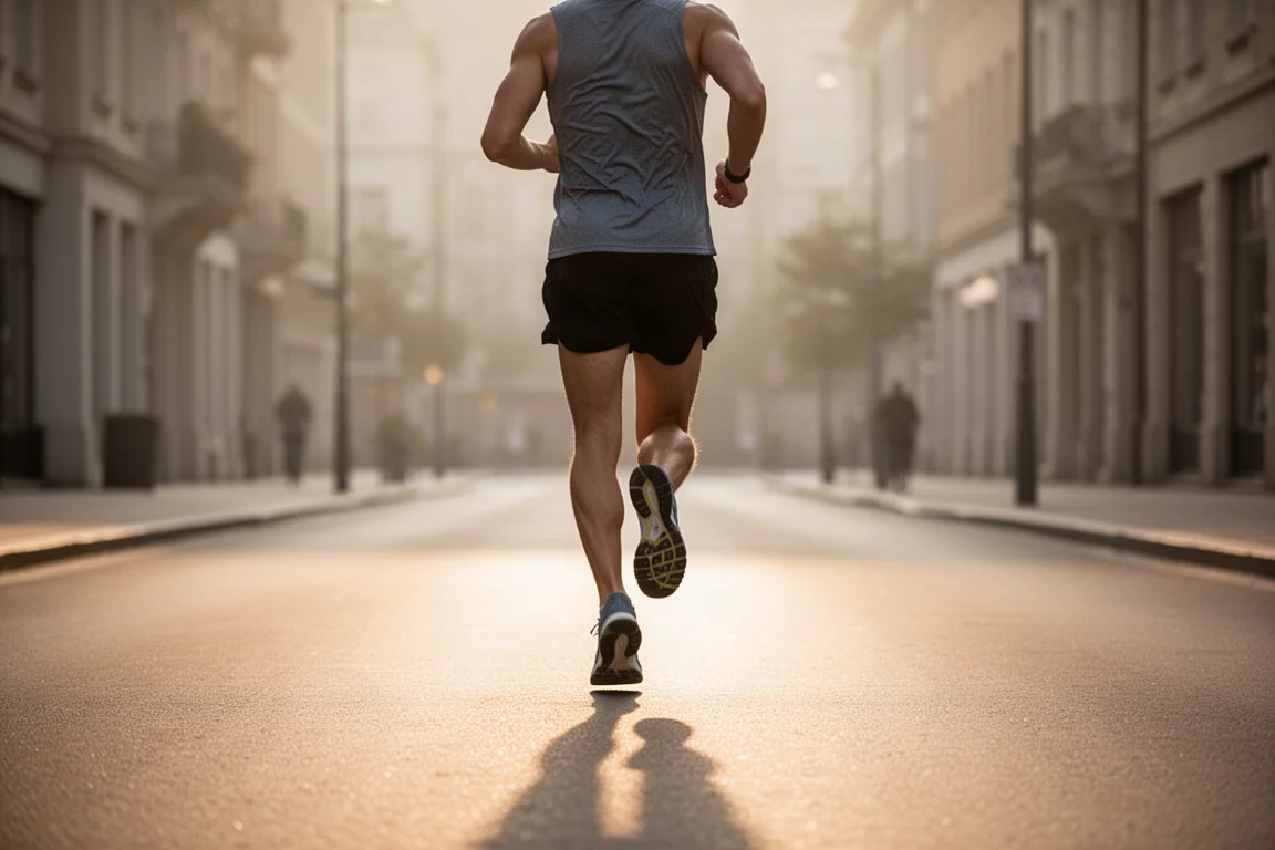 Runner starting an easy morning run on quiet city streets