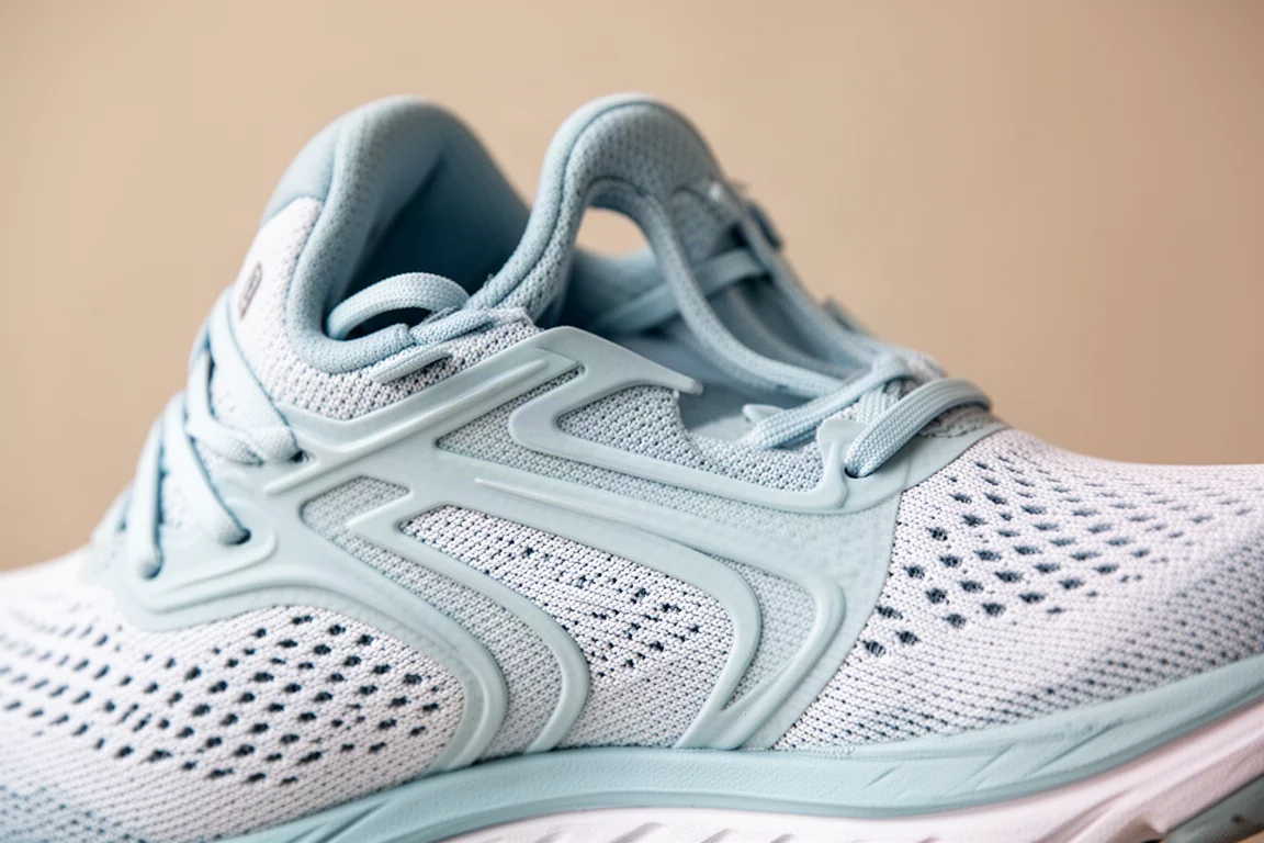 Empeine de una zapatilla de running estable que muestra la textura transpirable del engineered mesh