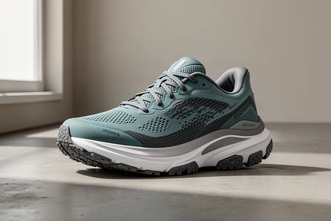 Saucony Triumph 19 running shoe with thick cushioned midsole on concrete surface
