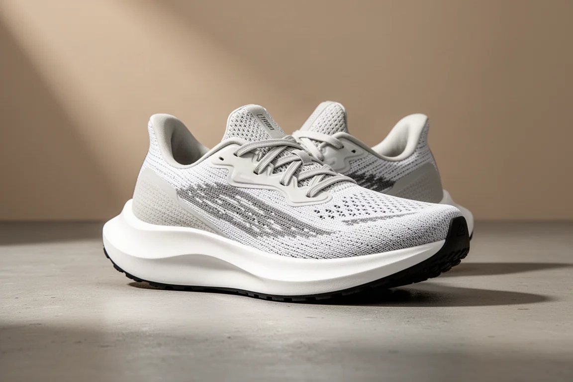 Saucony Triumph 20 cushioned running shoe in three-quarter view on a light grey surface