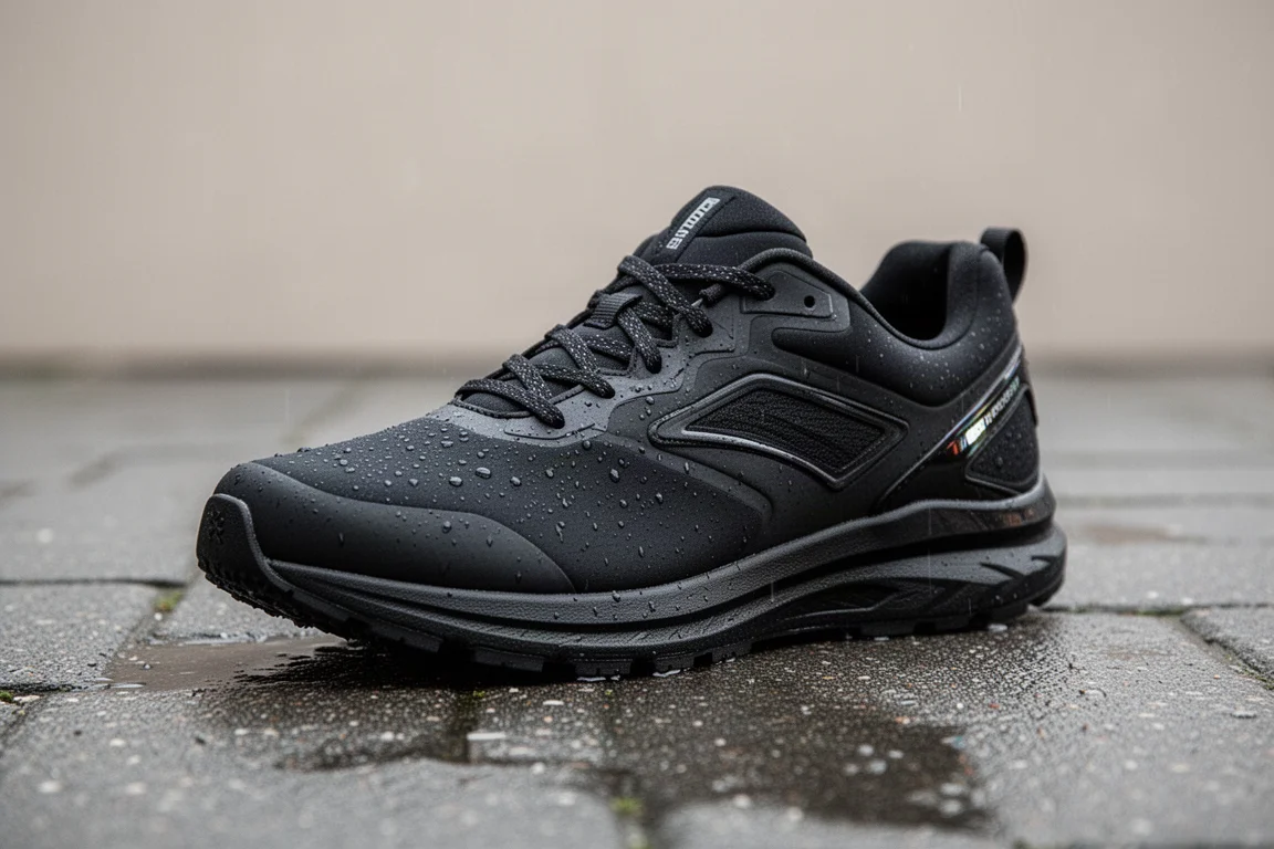 Saucony Triumph 20 RunShield running shoe in black with grey midsole on concrete