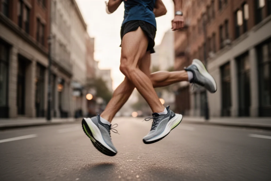 Coureur accélérant lors d'une sortie progressive dans une rue urbaine calme