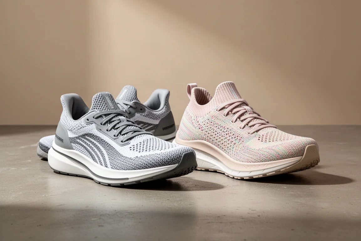 Saucony Triumph 20 與 New Balance Fresh Foam More v4 跑鞋並排陳列