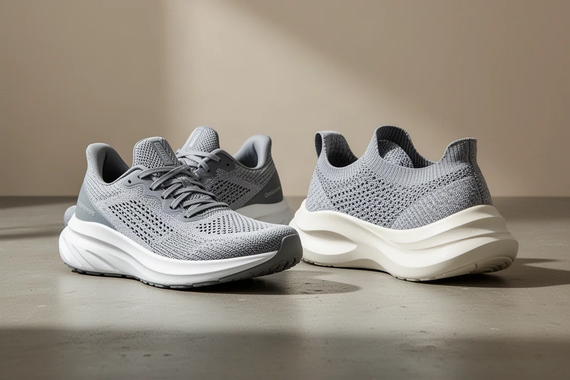 Saucony Triumph 20 and Nike Invincible 2 running shoes side by side on concrete