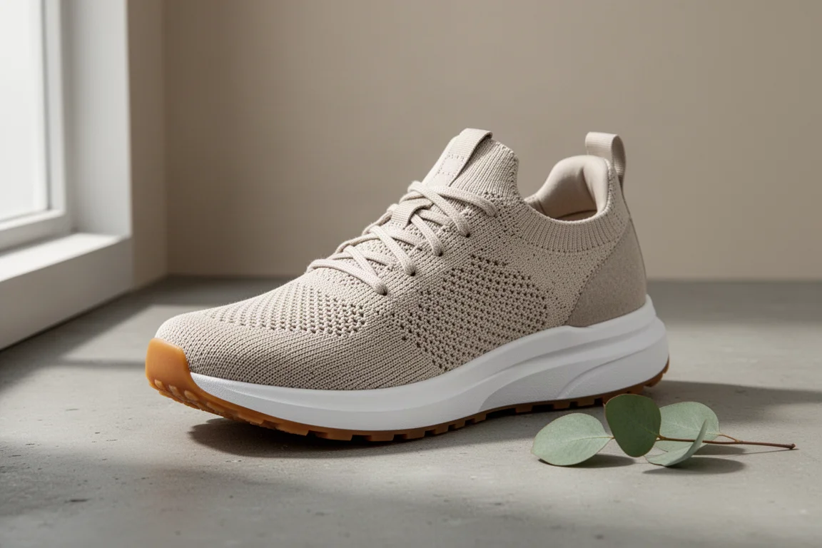 Saucony Triumph 21 RFG 跑鞋，棉質鞋面與生膠大底，擺放在水泥地上
