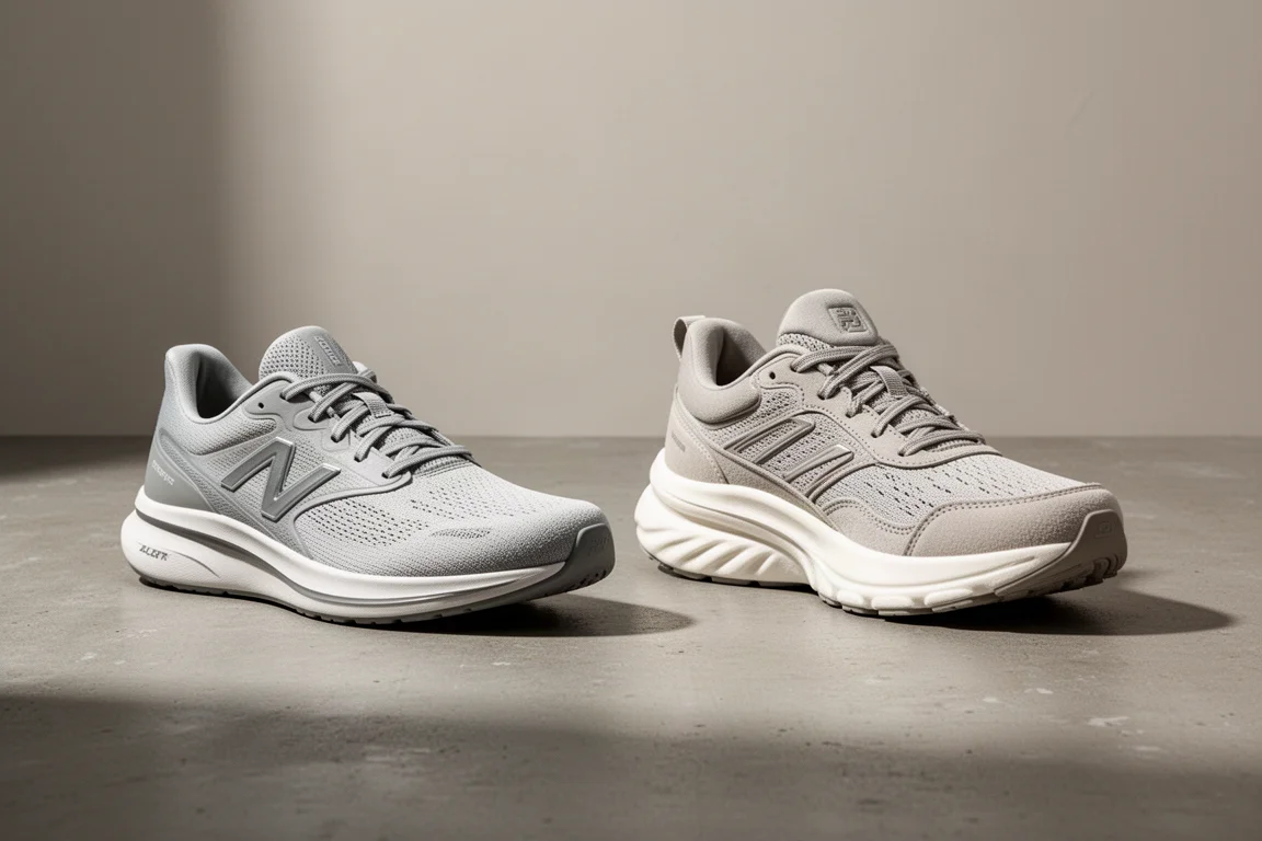 Saucony Triumph 21 and Triumph 22 running shoes side by side on concrete