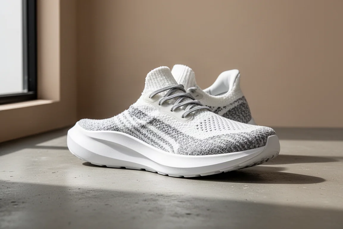 Saucony Triumph 22 running shoe with thick white foam midsole on concrete