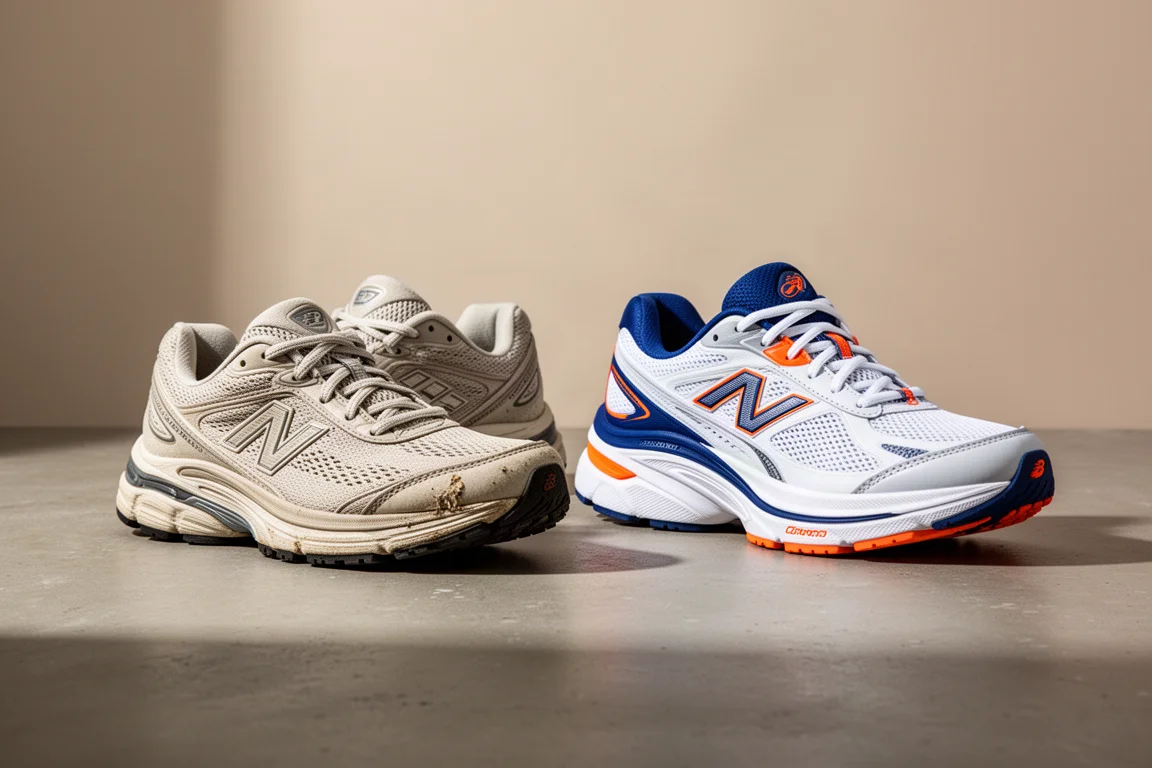 Saucony Triumph 22 and Triumph 20 running shoes side by side on concrete