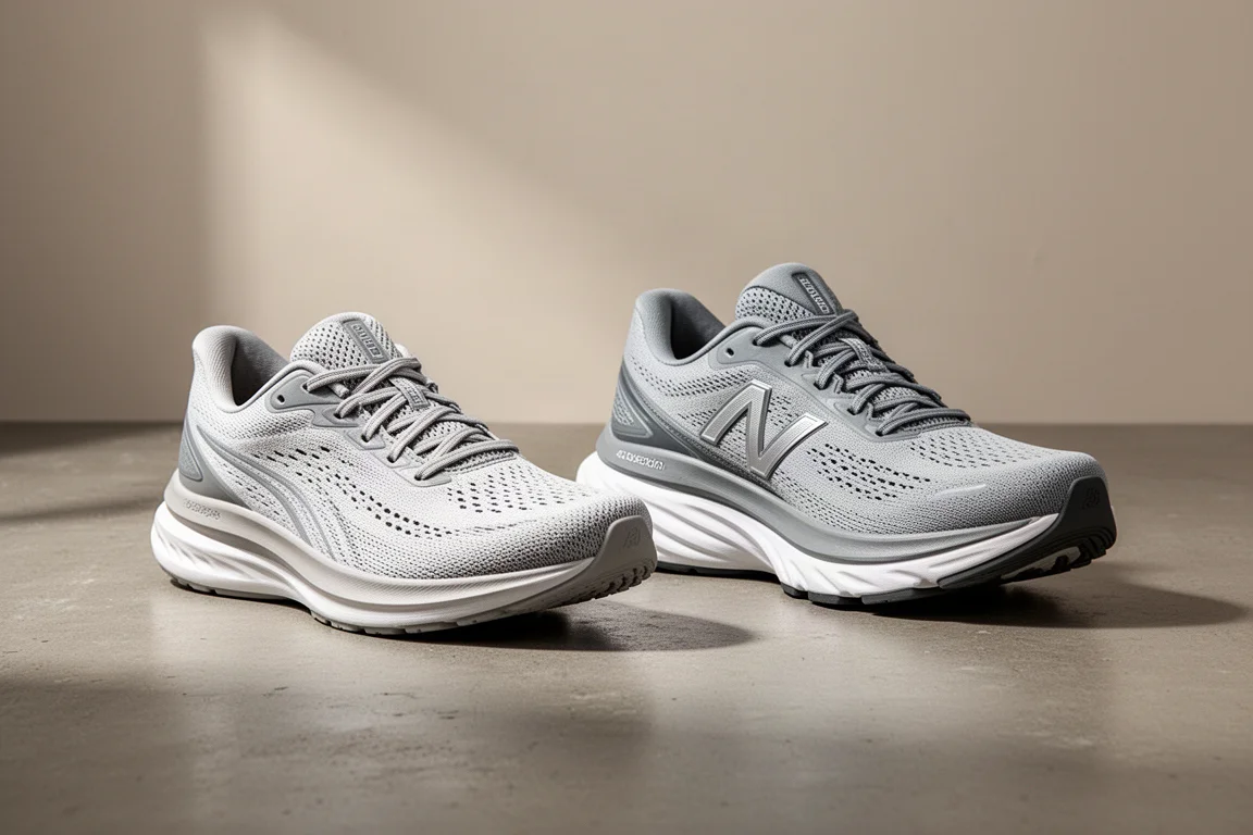 Saucony Triumph 23 and Hurricane 25 running shoes side by side on concrete