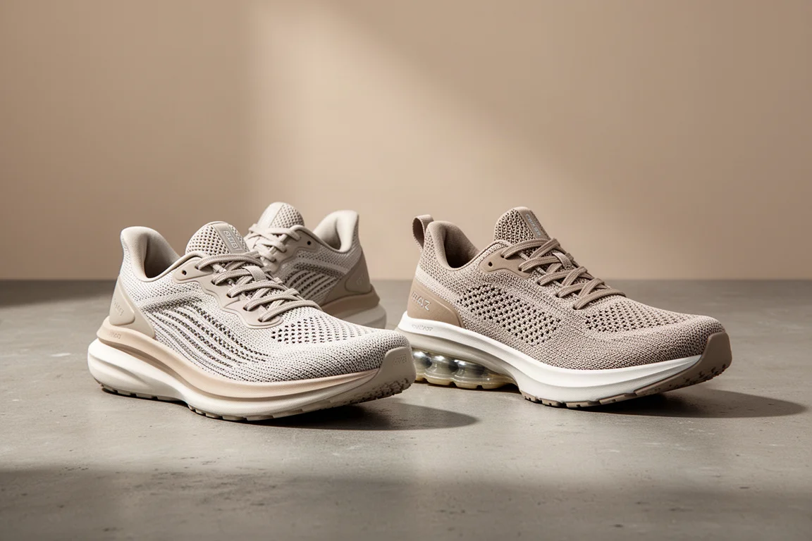 Buty do biegania Saucony Triumph 24 i ASICS Gel Nimbus 28 obok siebie na betonie