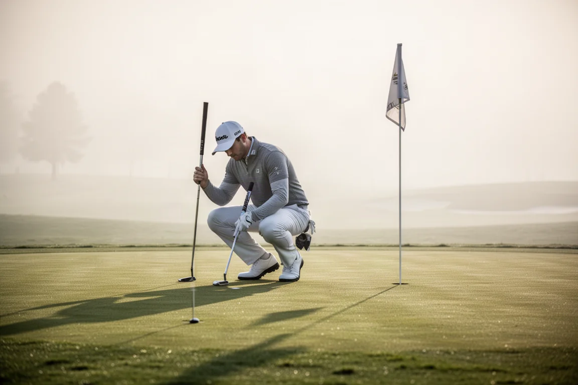 Golfer lining up a putt on a manicured green at a country club